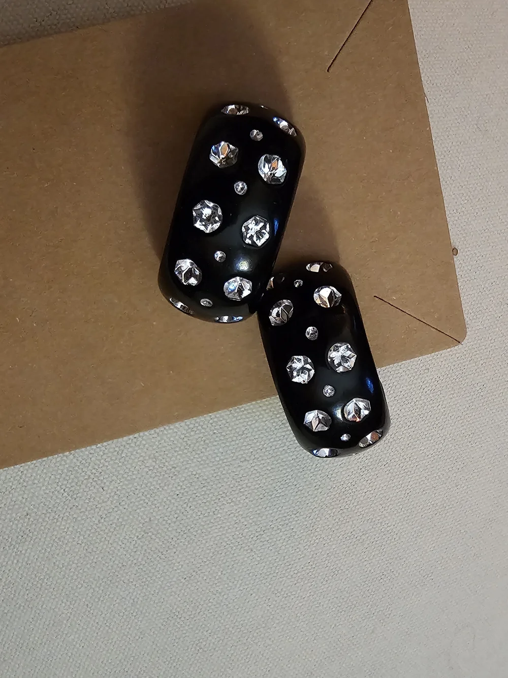 Black Rhinestone Hoop Earrings - Picture 9 of 9
